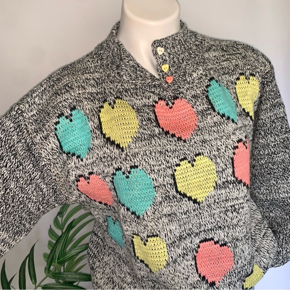 v i n t a g e :: Unique Slouchy Heart Kawaii Knit Novelty Sweater - Picture 2 of 10
